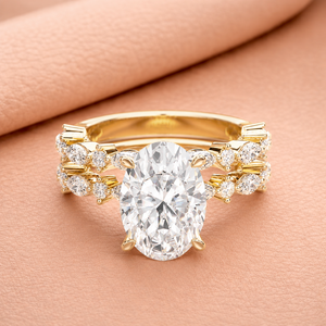 Premium Oval Diamond Engagement <b>Ring</b> <b>Set</b> with Double Eternity Band in Yellow <b>Gold</b> White <b>Gold</b> and Rose <b>Gold</b> Jewelry - Product Image 1