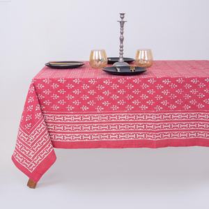 Nouvelle arrivée : Nappe en coton imprimée à la main avec motifs floraux indiens Dabu, design de bordure, nappe de table - Product Image 1