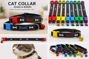 Jeans & Bones Cat <b>Collar</b> OEM ODM Custom Logo Adjustable Denim Pet <b>Collar</b> Direct Manufacturer - Product Image 6