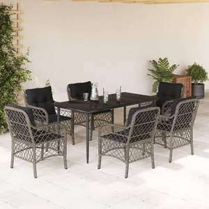 Conjunto de Comedor para Jardín en Ratán PE Gris con Acero con Recubrimiento en Polvo y Vidrio Templado, Elegante y Duradero - Product Image 1
