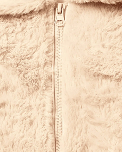 <b>Women's</b>Beige Faux Fur Zip Up Hooded Jacket Full Zip Plush <b>Sherpa</b> <b>Coat</b> Custom Winter Outerwear Wholesale Clothing Manufacturer - Product Image 6