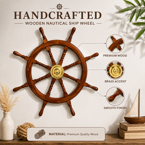 Décoration murale artisanale en bois en forme de roue de bateau nautique |   Décoration murale marine côtière de 76,2 cm |   Décoration d'intérieur rustique écologique - Product Image 3