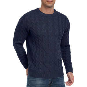 Pull en maille torsadée anti-boulochage pour homme, col rond, manches longues, couleur unie, en viscose/coton, chaud, 280g - Product Image 3