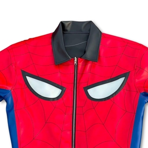 Chaqueta de Cuero Roja y Azul Inspirada en Spider-Man para Hombre |   Abrigo de streetwear con diseño de disfraz de superhéroe, con detalles de ojo cosido en el pecho, para carga con impuestos pagados - Product Image 2