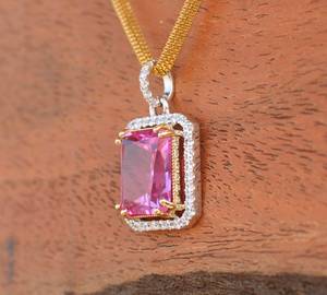 Pink Moissanite Geometric 14K Gold Pendant Necklace Radiant Cut Unisex Anniversary Birthday <b>Gift</b> - Product Image 5
