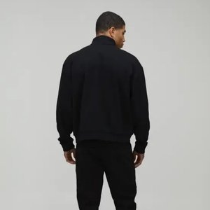 Sweat à capuche pour homme vintage en velours, coupe oversize, épaules tombantes, sans cordon, épais, à demi-zip - Product Image 2