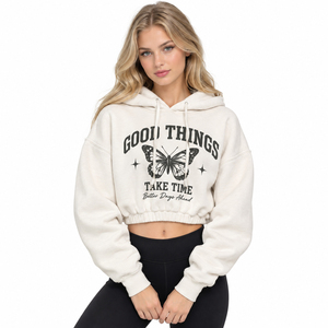 <b>Women</b> Printed <b>Crop</b> Hoodie Elastic Hem Hooded Sweatshirt Cotton Fleece Streetstyle <b>Crop</b> <b>Hoodies</b> <b>Women</b> Dropshoulder <b>Crop</b> Hoodie - Product Image 1