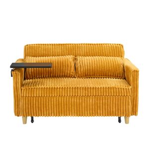 Divano Letto Giallo in Velluto a Coste con Doppia Funzione, Tavolino Estraibile, Porte USB e Design a Scomparsa, Adatto per Ogni Ambiente - Product Image 6