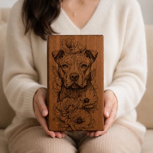 Urna de Madera Personalizada para Perros Pitbull, Caja de Cremación Conmemorativa para Perros con Grabado Floral, Ecológica, Duradera, Recuerdo Personalizado para Cenizas de Mascotas - Product Image 2
