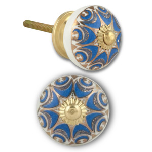 Industrial Moroccan Gold Hexagon Flower Ceramic Furniture Handles and <b>Knobs</b> <b>for</b> Villa Kitchen Bedroom Hotel <b>Dressers</b> - Product Image 2