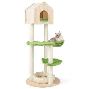Villa per Gatti Personalizzabile ed Ecologica con Design in Legno e Peluche per Soggiorni, Albero per Gatti a 5 Livelli - Product Image 1
