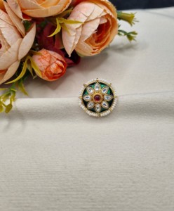 Royal Kundan Stone Meenakari Floral <b>Ring</b> Gold Plated Pearl Beaded Border <b>Adjustable</b> <b>Rings</b> Ethnic Wedding Jewelry Wholesale Items - Product Image 3
