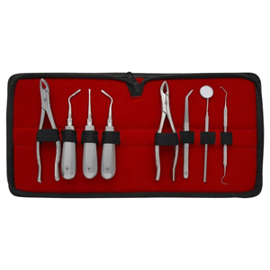Kit de 8 Piezas de Instrumentos Dentales Ergonómicos de Acero Inoxidable para Extracción y Elevación, con Estuche Plegable de Viaje, Certificación CE - Product Image 1