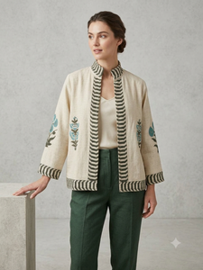 Chaqueta Tradicional India Étnica Abierta por Delante, Prenda Exterior de Algodón Colorida Hecha a Mano, Chal de Algodón con Estampado Floral - Product Image 2