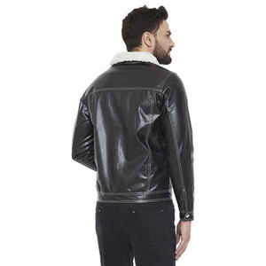 Blouson Bomber Homme en Cuir Véritable Doublé Sherpa Zippé Hiver Style Moto Biker Épais Coupe-Vent - Product Image 6