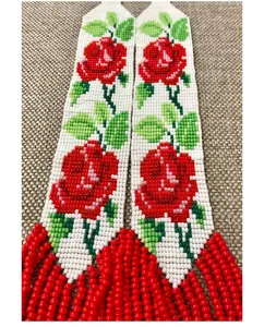 Vintage Beautyfull Jewelry Red Flowers on White Background <b>Bead</b> Necklace,Boho <b>Bead</b> Necklace, Flowers Necklace,for gifted,Party - Product Image 4