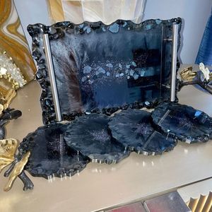 Handmade <b>Ceramic</b> Luxury Art Decorative Tray with <b>Coasters</b> Eco-Friendly Washable Modern Home Decor Daily Use Food Fruit Design - Product Image 1
