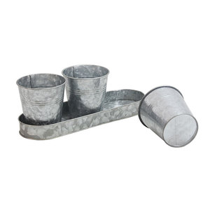 Ensemble de jardinières en métal galvanisé avec plateau |   Lot de 3 pots de fleurs rustiques en zinc pour décoration intérieure, extérieure, jardin et rebord de fenêtre - Product Image 4