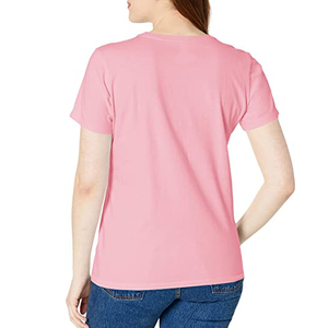 T-shirt rose à manches courtes pour femme, col rond, coupe classique, couleur unie, écologique, haut décontracté, logo imprimé, jersey en coton - Product Image 2