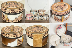 OEM ODM Classic Jewelry <b>Box</b> Set Floral Pattern Tooled Cowhide Leather <b>Makeup</b> Organizer Travel Vanity Case Gift Storage <b>Box</b> Set - Product Image 3