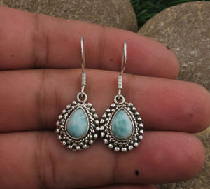 Pendientes de Gota con Larimar Natural, Plata de Ley 925, Hechos a Mano, Piedra Azul de Lujo, Joyería de Piedras Preciosas de Dominica para Mujer - Product Image 4