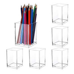 Acrylic Pen Stand Square Makeup Cup Stationery Holder Makeup Nail <b>Brush</b> Blush Stand Holder for Vanity Accessories - Product Image 6