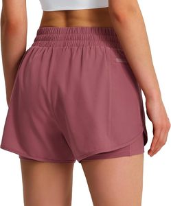Shorts de sport 2-en-1 pour femmes, taille haute, coupe régulière, séchage rapide, légers, avec doublure et poches pour téléphone – Vente en gros - Product Image 5