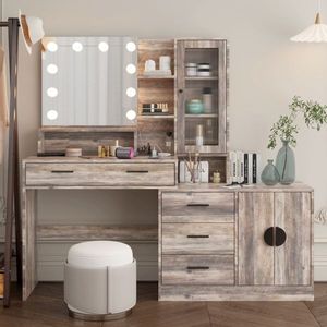 Large LED Light Vanity Desk with 10 Bulbs Makeup <b>Table</b> with Charging Station Elegant Vanity <b>Mirror</b> - Product Image 4