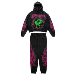 Ensemble de survêtements slim fit français en éponge pour hommes personnalisés sérigraphie à capuche pantalons de survêtement grande taille pour l'hiver - Product Image 1