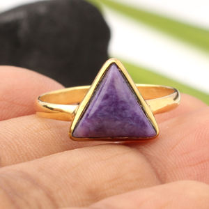 Latest Design Natural Charoite 10x10mm Triangle <b>Ring</b> 925 Sterling Silver 18K Gold Rhodium Eternity Vermeil <b>Dainty</b> Women's Party - Product Image 5