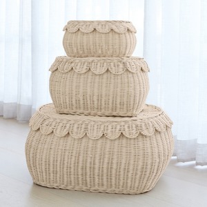 Rattan <b>box</b> for laundry & home essential storage combo scalloped lid basket bedroom <b>container</b> boxes - Product Image 4