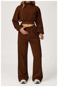 Conjunto Deportivo Casual de Otoño de Alta Calidad, Personalizado, con Lavado Ácido, Sudadera Corta con Capucha y Pantalones Jogger de Algodón y Felpa con Apliques Bordados para Mujer - Product Image 5