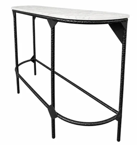 Marble <b>Console</b> Table <b>Black</b> Metal Entryway Sofa Table Oval Top Living Room Accent Furniture - Product Image 2