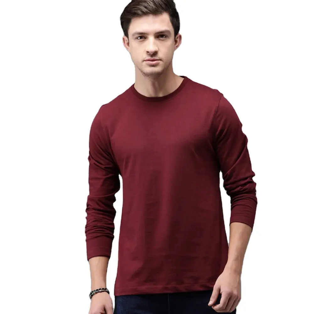 High Quality Wholesale Men's T-Shirt Spring Solid Colour with V-Neck Collar Long Sleeve Custom Printing for Company Clothes