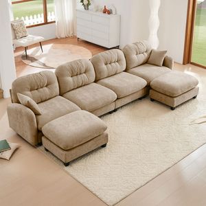 Divano Componibile a U Ergonomico in Morbido Tessuto Chenille con Design Plissettato e Schiuma ad Alta Densità per Soggiorno - Product Image 1