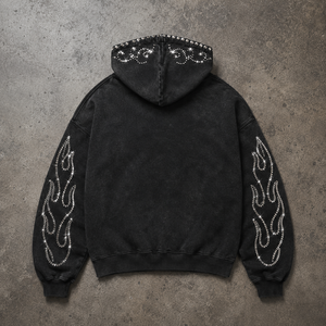 Sudadera con capucha extragrande de algodón 100% con cremallera y pedrería, estilo urbano, bordada, impermeable, fabricante OEM ODM - Product Image 2