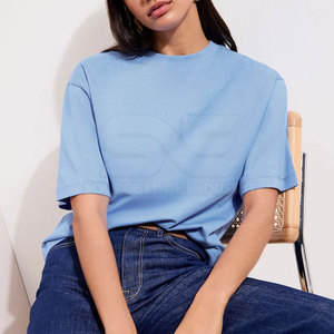 T-shirt décontracté ample en coton tricoté pour femme, écologique, séchage rapide, manches courtes, couleur personnalisable, vente en gros à bas prix - Product Image 2
