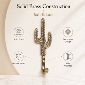Handcrafted Solid Brass Cactus Wall Hook Decorative Wall Mounted Single Hook <b>for</b> Keys Coats Bags Towels Home and Office Decor - Product Image 5
