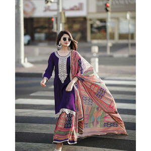 Ensemble pour femme en soie pure Chinon avec haut Plazzo & Dupatta pour fête Taille 2XL - Product Image 4