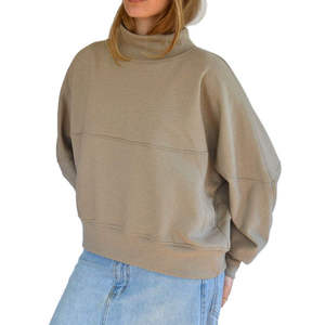 Sweat-shirt col montant ivoire à devant uni, coupe ample, manches longues, poignets et ourlet côtelés, logo personnalisé pour collections de tenues de boutique - Product Image 5