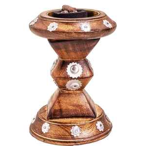 Traditional Handmade Mango Wood <b>Bakhoor</b> Burner Brass Inlay Floral Detail Hourglass <b>Oud</b> Incense Censer Charcoal Holder Incense - Product Image 1