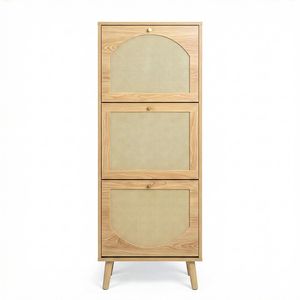 Scarpiera a 3 livelli con frontale in rattan 54*24*135 cm, in truciolato con finitura legno naturale, semplice e salvaspazio per l'organizzazione delle scarpe - Product Image 2