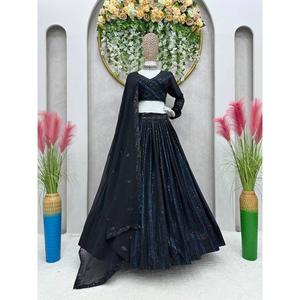 LEHENGA CHOLI DESIGNER GEORGETTE AVEC BRODERIE ET TRAVAIL DE SEQUENCES, NOIR, AVEC DUPATTRA - Product Image 1