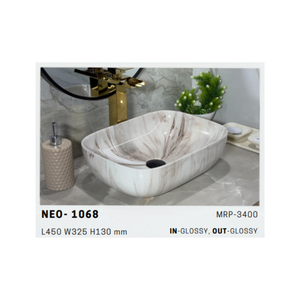 อ่างล้างหน้าแบบวางบนเคาน์เตอร์เซรามิก Neo 1073 Series ผิวด้าน สำหรับห้องน้ำสไตล์โมเดิร์นที่ทันสมัย - Product Image 2