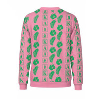 Sweat-shirt polaire unisexe col rond rose/noir avec broderie Alpha – Coupe oversize décontractée pour l'hiver, style universitaire