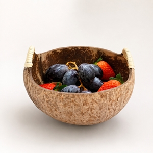 Tazón de Coco Vintage Hecho a Mano con Asas, Tazón para Servir Fruta de Madera Natural, Resistente al Calor, Ecológico, para Uso Doméstico - Product Image 1