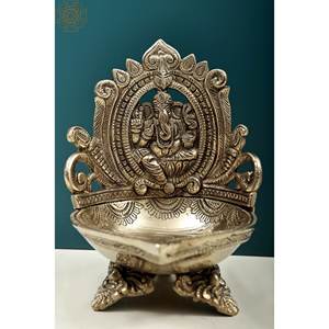 โคมไฟพระพิฆเนศทองเหลืองขนาด6นิ้วทำด้วยมือจากตะเกียงน้ำมันอินเดียและอุปกรณ์เสริม - Product Image 2