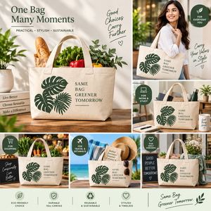Sac fourre-tout en toile avec imprimé feuilles tropicales, fermeture personnalisée, design minimaliste pour le shopping et les voyages, un avenir plus vert - Product Image 5