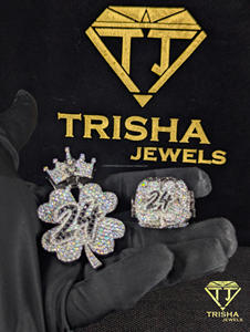 Colgante de trébol de lujo personalizado con el número 24 y diamante cultivado en laboratorio para joyería hip hop al por mayor de Trisha Jewels - Product Image 3