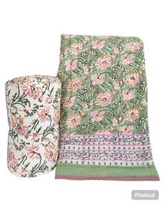 Reversible Floral <b>Quilt</b> Organic Cotton Bohemian Style All-Season Home <b>Bedding</b> Set - Product Image 2